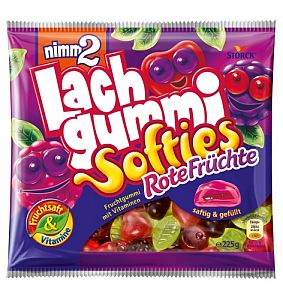 nimm2 Lachgummi Softies Rote Früchte 225 g | Fruchtgummi in Form von kleinen lustigen Gesichtern von Lachgummi