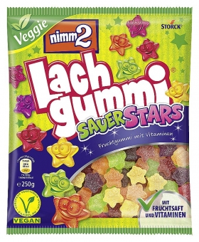 nimm2 Lachgummi SauerStars 250 g | saures Fruchtgummi in Form von kleinen Sternen mit Zuckerstreusel von Lachgummi
