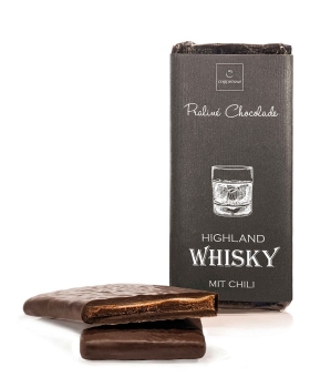 Chili & Highland Whisky Praline-Chocolade v. Coppeneur 75 g| Dezent-scharfe Highland Whisky-Ganache in dunkler Schokolade