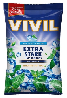Vivil Halsbonbons Extra Stark ohne Zucker 120 g | Zuckerfreie Bonbons mit Extra-Starkem-Geschmack von Vivil