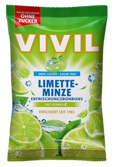 Vivil Erfrischungsbonbons Limette-Minze ohne Zucker 120 g | Zuckerfreie Bonbons mit Limette-Minze von Vivil