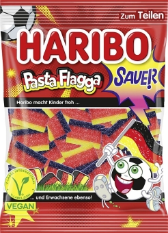 Haribo Pasta Flagga sauer 160 g | kleine dünne Fruchtgummibänder in den Farben schwarz-rot-gold von Haribo