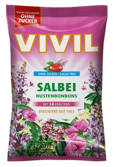 Vivil Salbei Hustenbonbons ohne Zucker 120 g | Zuckerfreie Bonbons mit Salbei-Geschmack von Vivil