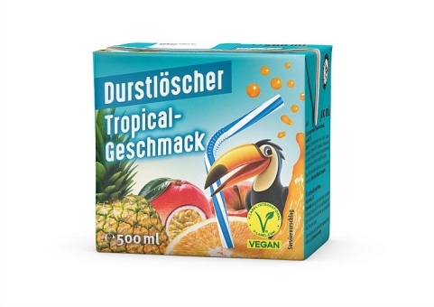 Wesergold Durstlöscher Tropical-Geschmack 500 ml| Erfrischungsgetränk mit Tropicalgeschmack im Tetra-Pack mit Strohhalm von Durstlöscher