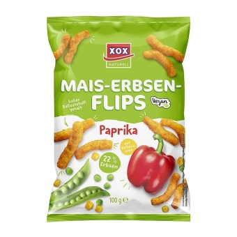XOX Mais-Erbsen-Flips Paprika 100 g - Mais-Erbsen-Flips mit Paprikageschmack im 100 g Beutel