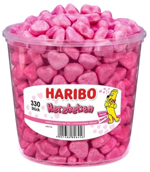 Haribo Herzbeben 1200 g | Pinke Schaumzuckerherzen in der Dose von Haribo